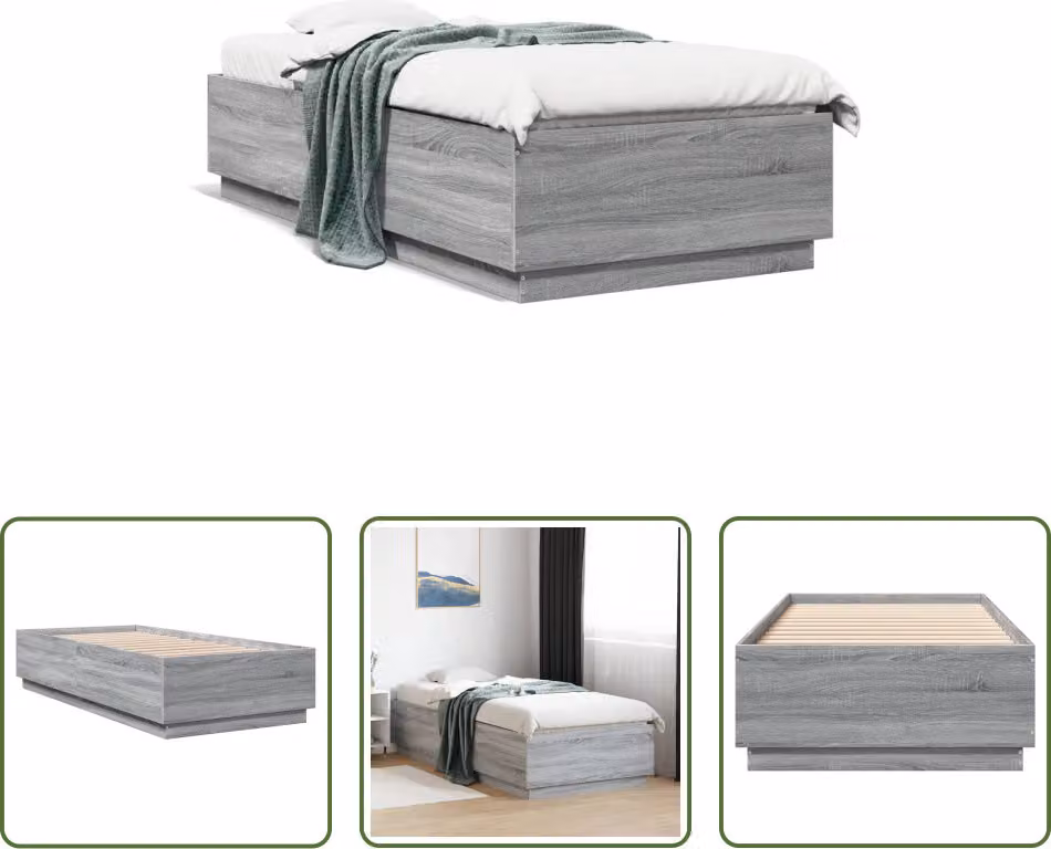 The Living Store Struttura letto Sonoma grigio 90x200 cm materiale legno