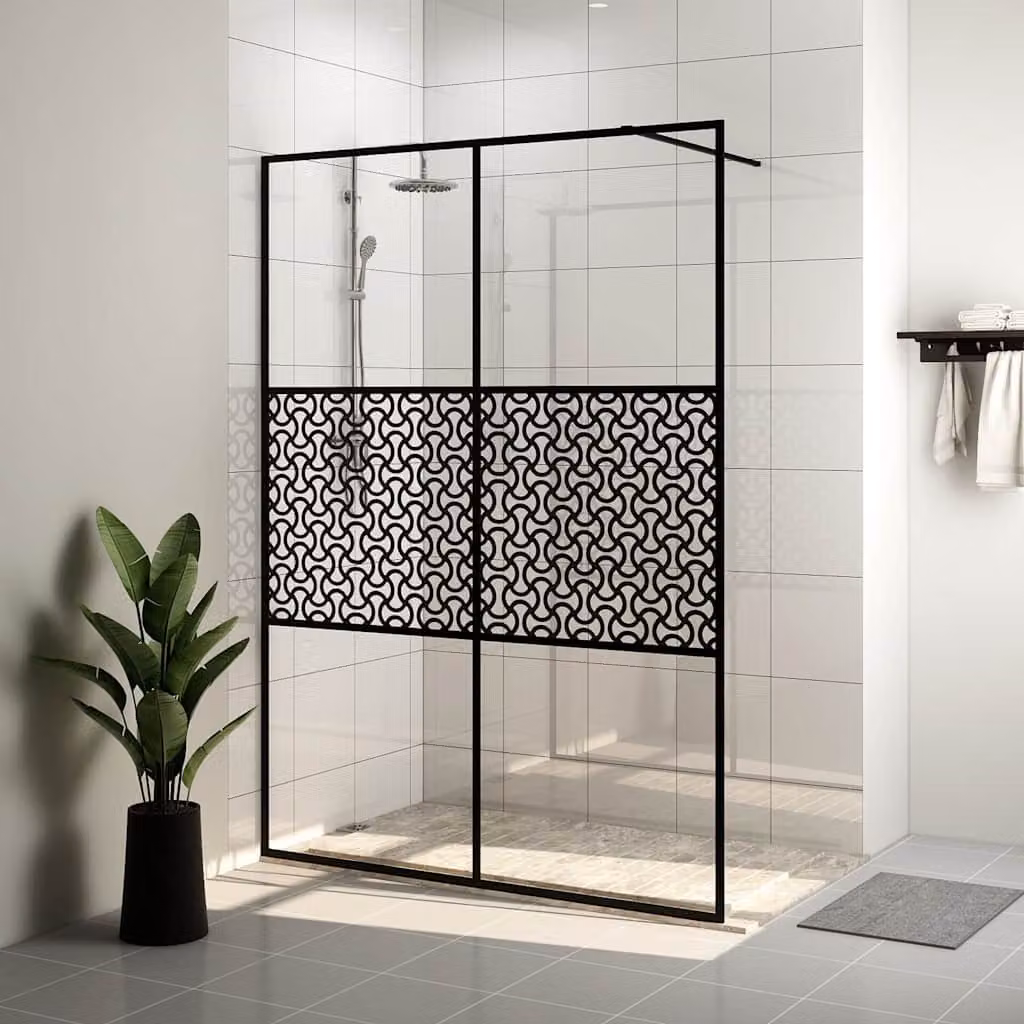 vidaXL Parete per Doccia Walk-in in Vetro Trasparente ESG, L: 140 cm, H: 195 cm, Colore Nero – 2