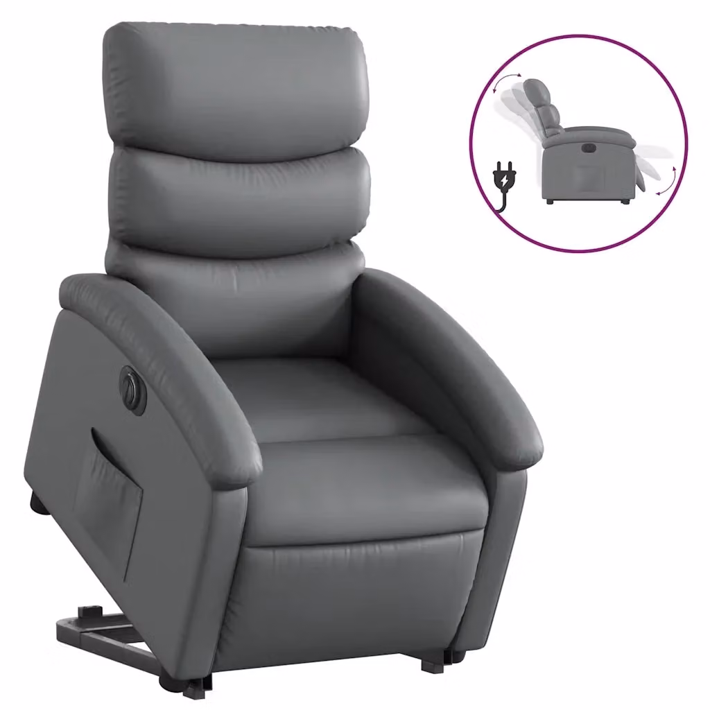 Poltrona Alzapersona Reclinabile vidaXL Grigia in Similpelle con Supporto Elettrico per Anziani – 2