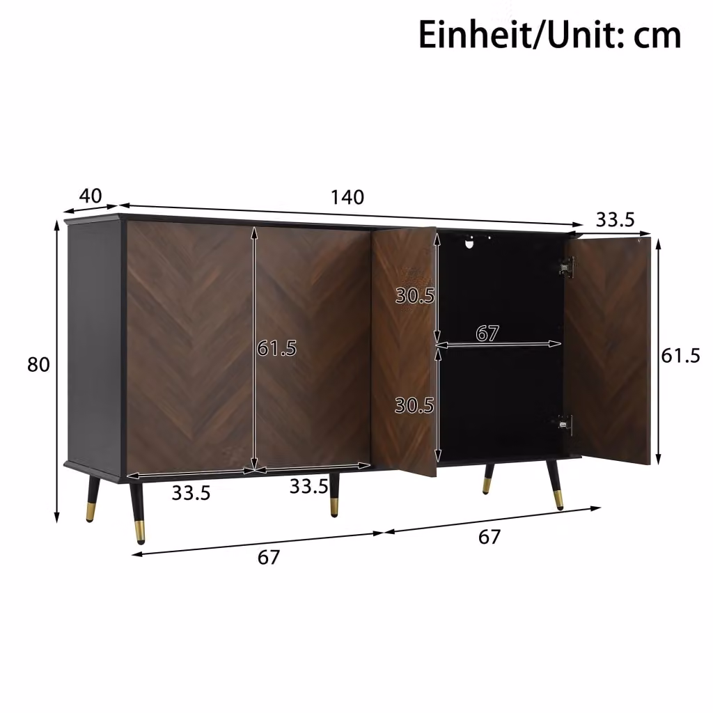 Madia moderna REDOM in MDF nero e marrone opaco per soggiorno e sala da pranzo L: 140 cm, P: 40 cm, H: 80 cm – 2