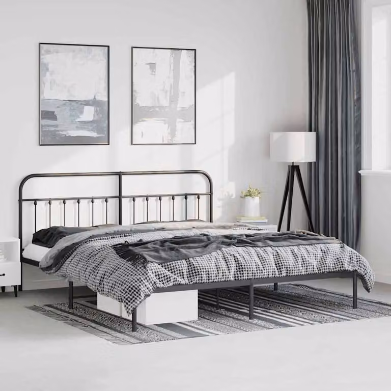 vidaXL Giroletto con Testiera in Metallo Nero L: 187 cm, P: 219 cm, H: 100 cm