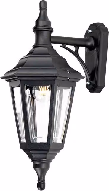 Applique da esterno classica Kinsale Elstead in metallo nero con attacco E27 60W e protezione IP44 per giardino e terrazza