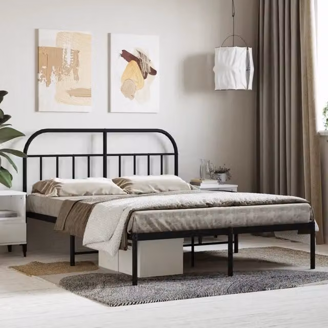 Giroletto con Testiera-Struttura Letto con testiera in Metallo Nero 140x200 cm 158713