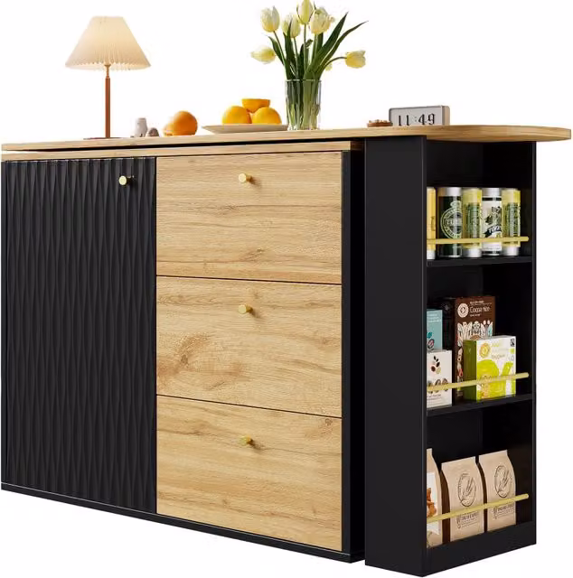 Tavolo Bar Allungabile con Vano ¨C MINIMAL ¨C Piano Effetto Legno, 138-204x39x104 cm