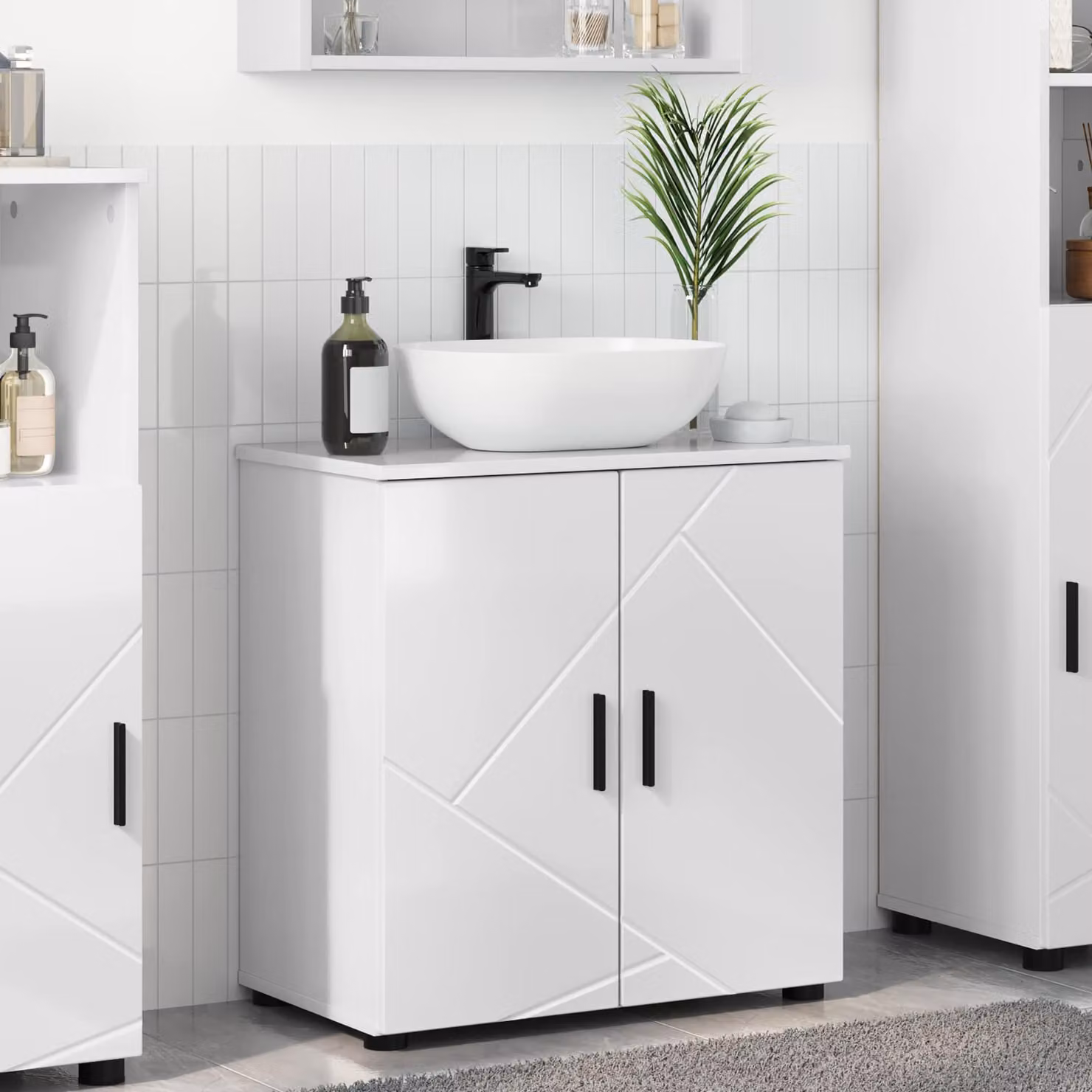 Mobile da bagno moderno vidaXL bianco lucido L: 61 cm, P: 35 cm, H: 64 cm