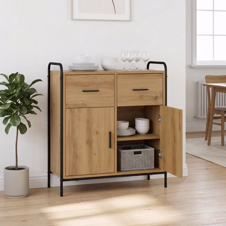 Credenza moderna vidaXL in rovere e metallo, colore marrone, L: 97 cm, P: 33 cm, H: 81 cm