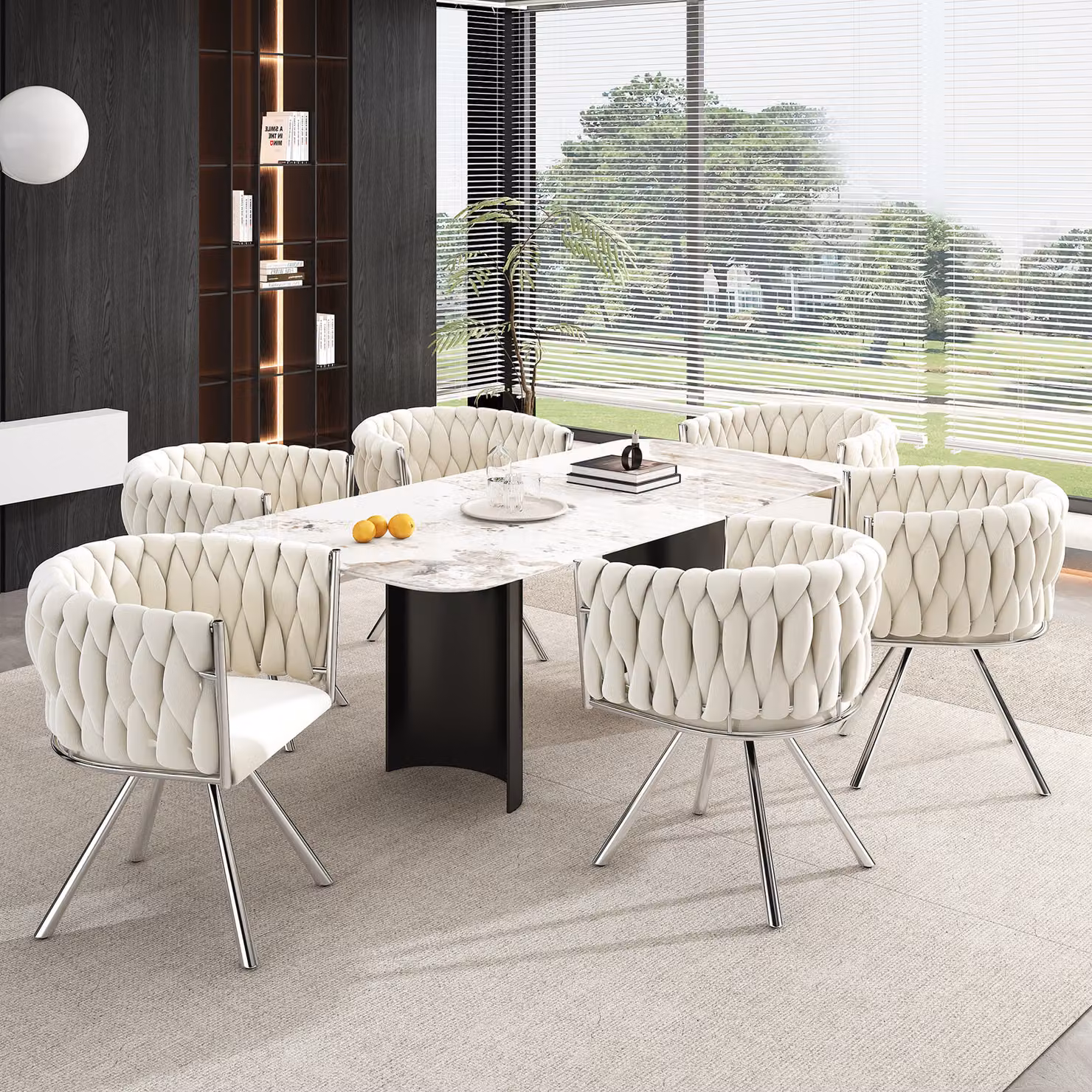 MODFU, sedia girevole, sedia da pranzo in velluto, set da 6 pezzi, sedia girevole beige e argento, ideale per il soggiorno o la camera da letto, con 4 gambe in metallo