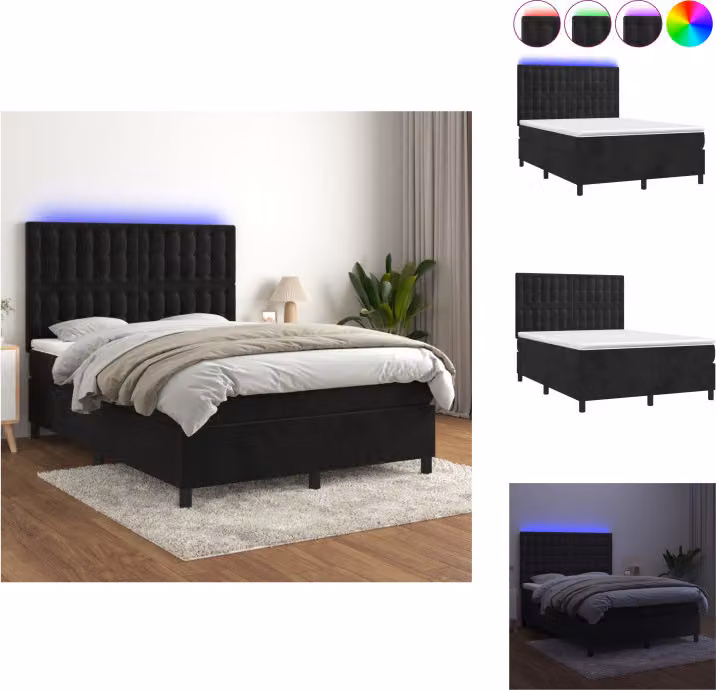 vidaXL Letto a molle con materasso e LED nero 140x200 cm in velluto - Letti e strutture letto