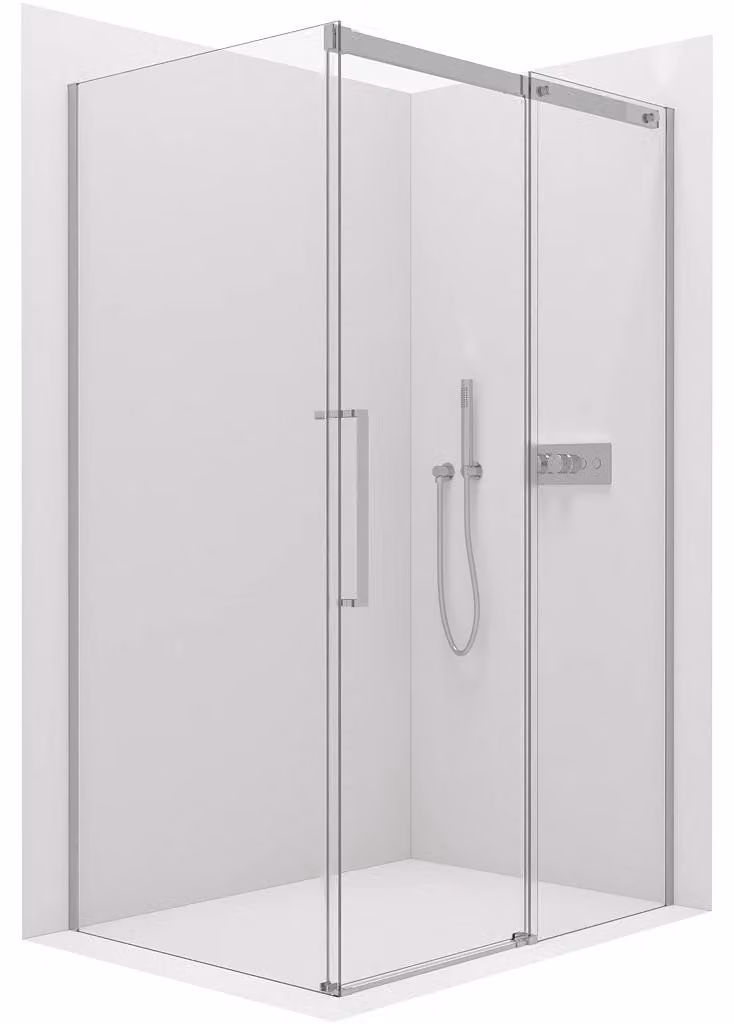 Cabina doccia Lantono L/P - 8 mm - chiusura ammortizzata - cromata, vetro trasparente - 130x80x195 cm - scorrevole