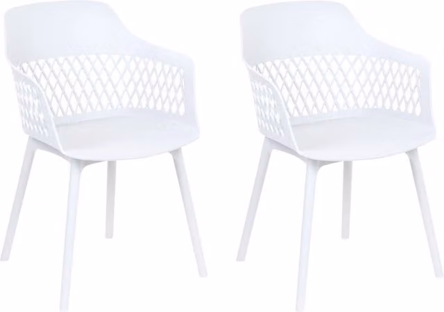 Set di 2 sedie da pranzo BELIANI bianche in ecopelle con braccioli e stile minimalista per soggiorno e cucina