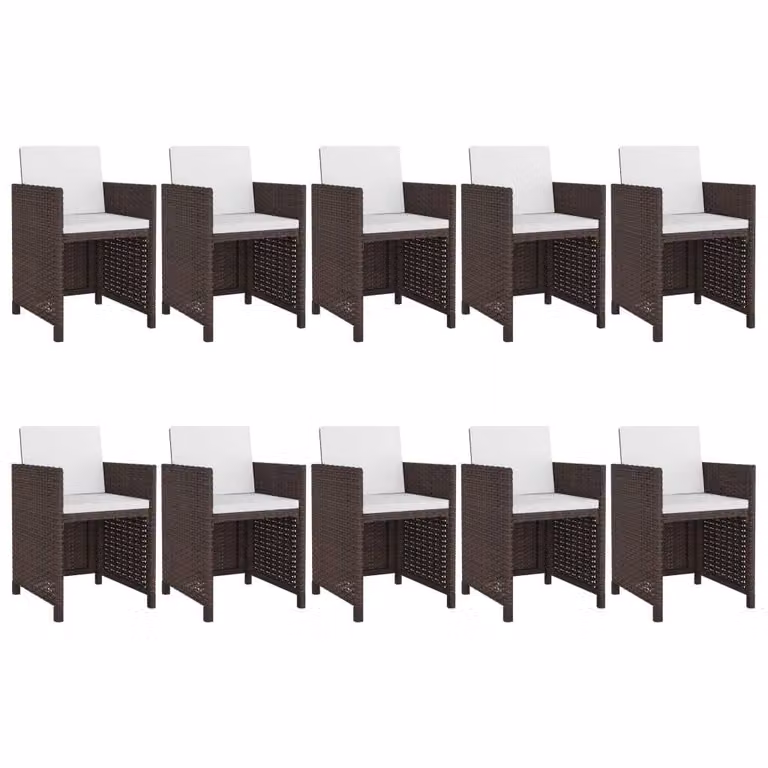 set da pranzo da giardino 11 pezzi con cuscini in poly rattan marrone