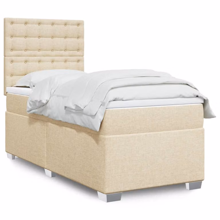 vidaXL Giroletto a Molle con Materasso in Tessuto Beige e Bianco, L/P/H: 90 x 190 cm
