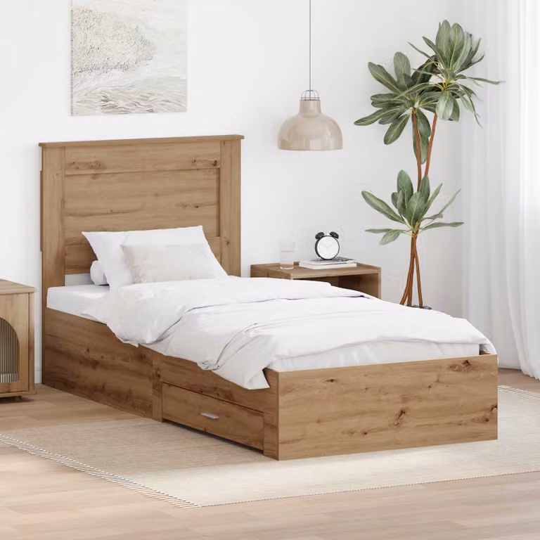 Struttura del letto moderna vidaXL in legno color rovere con cassetti, L 100 x P 200 cm