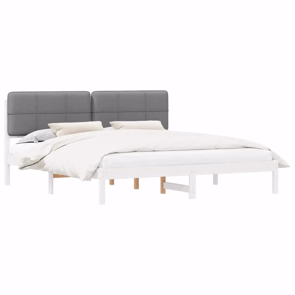Letto moderno vidaXL in pino massello con testiera rivestita in tessuto e cassetti, L/P/H: 200 x 200 x 211 cm, beige o grigio – 2