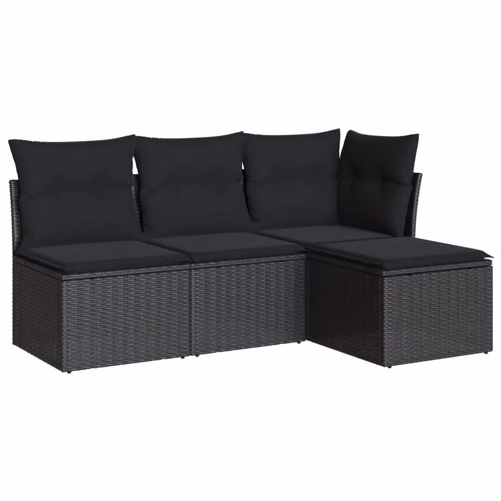 Set di Divani da Giardino vidaXL 4 pz a Forma a L con Cuscini, Colore Nero – 2