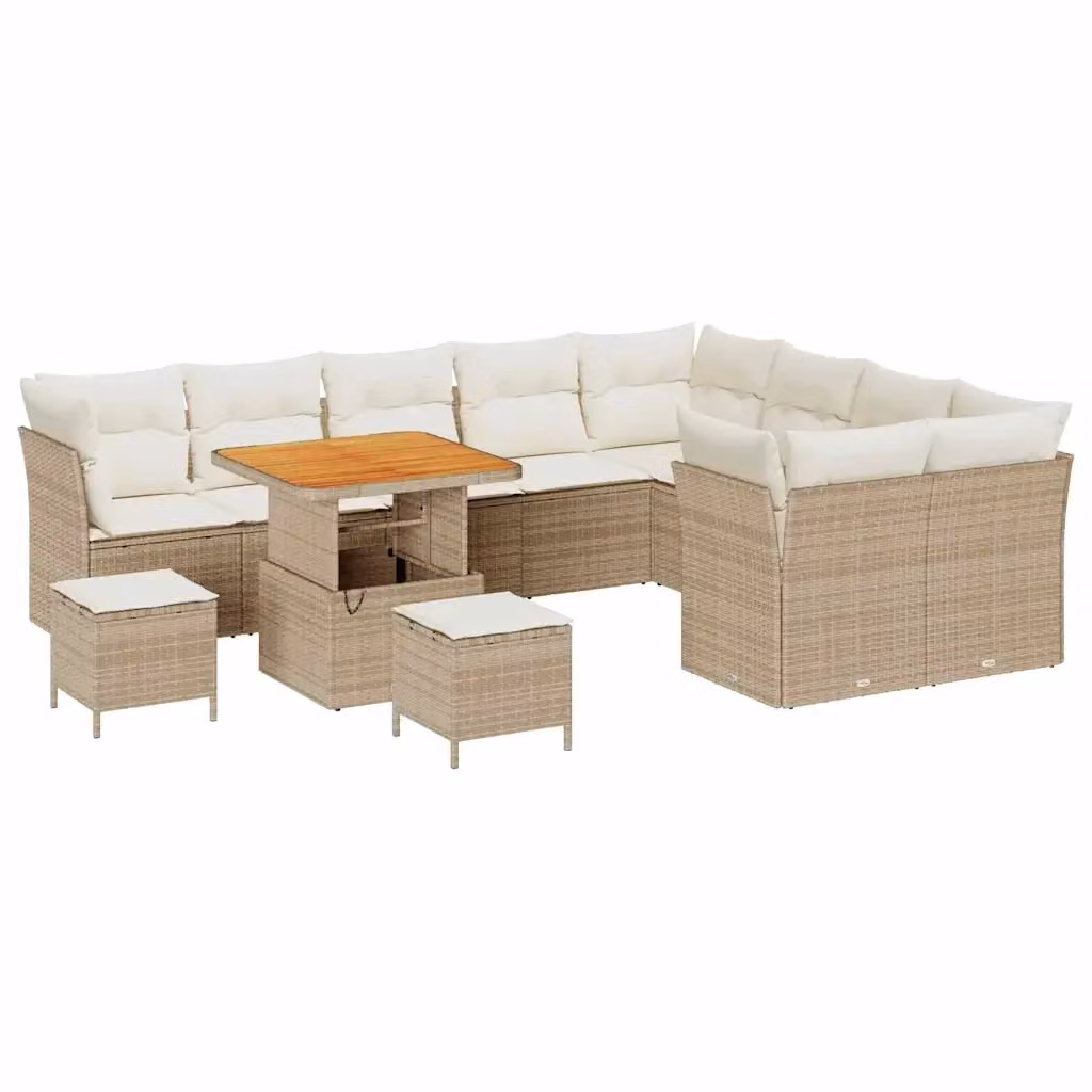 Set Divano da Giardino vidaXL a Forma di U con 9 Posti, Colore Beige, Include Cuscini e Tavolino da Caffè – 2