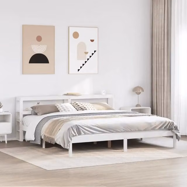 Giroletto senza Materasso Bianco 200x200 cm Legno Massello Pino 3305731