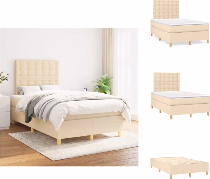 vidaXL Letto a molle con materasso in tessuto crema 120x200 cm - Letti e strutture letto