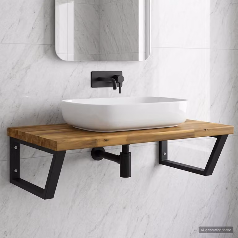vidaXL Mensola da Parete con Bordo Vivo per Lavabo Bianco e Nero