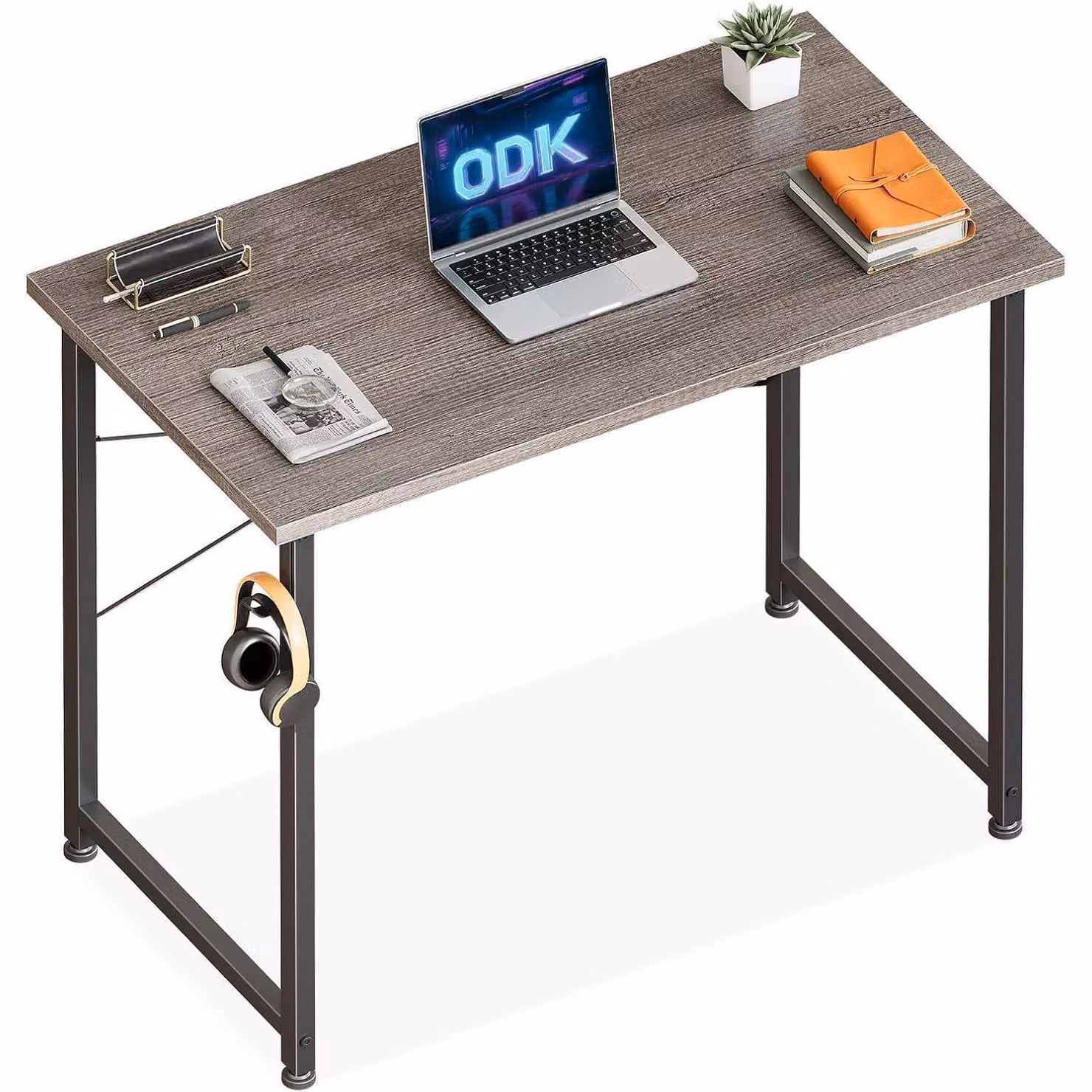 Scrivania compatta 80x40 cm, scrivania per computer con supporto per cuffie e tasca portaoggetti, colore grigio