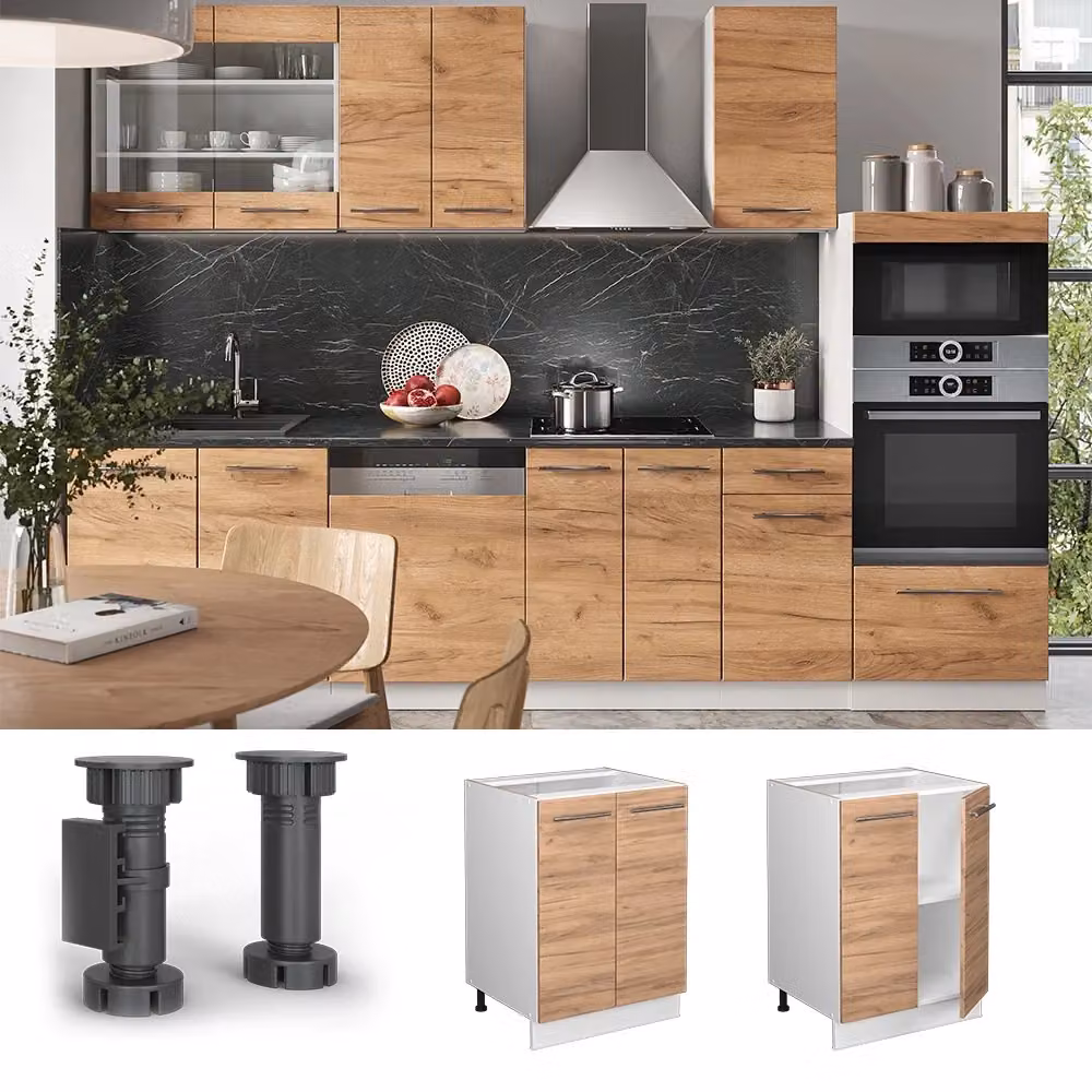 Mobiletto base cucina Vicco Fame-Line Rovere dorato e Bianco con piano in marmo L: 60 cm, H: 82 cm, P: 28,6 cm – 2