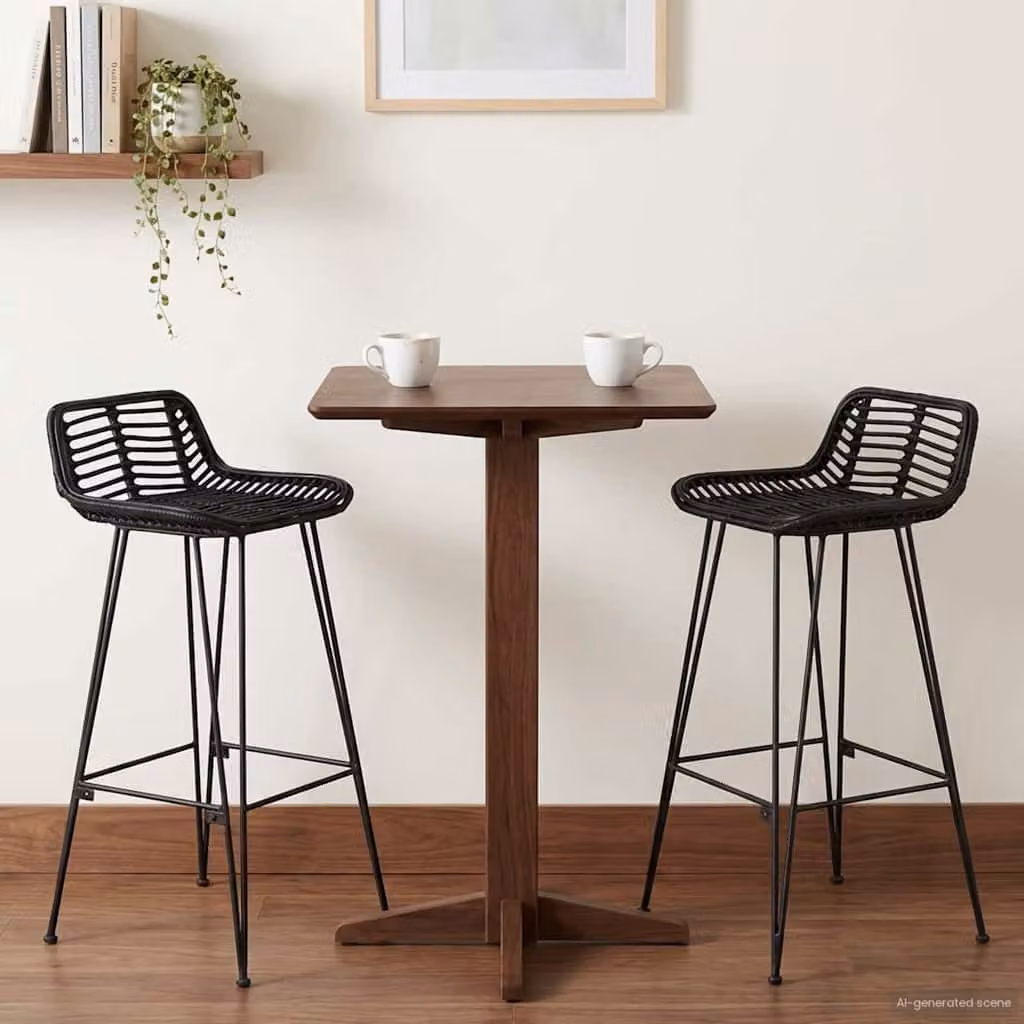 Set di 2 sgabelli da bar vidaXL in rattan e metallo nero, L/P/H: 44 x 46 x 91 cm