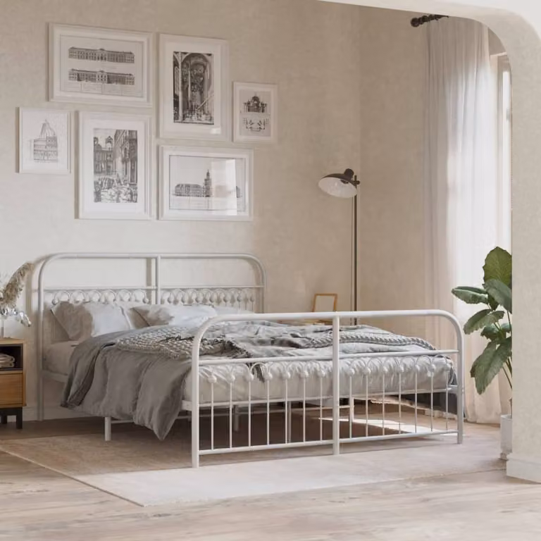 vidaXL Giroletto con Testiera e Pediera in Metallo Bianco L/P: 150 x 200 cm