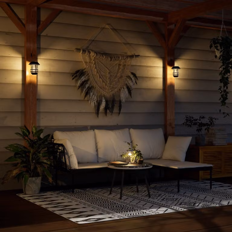 Set di 4 lanterne solari da parete vidaXL bianche con tecnologia LED e sensore crepuscolare per esterni