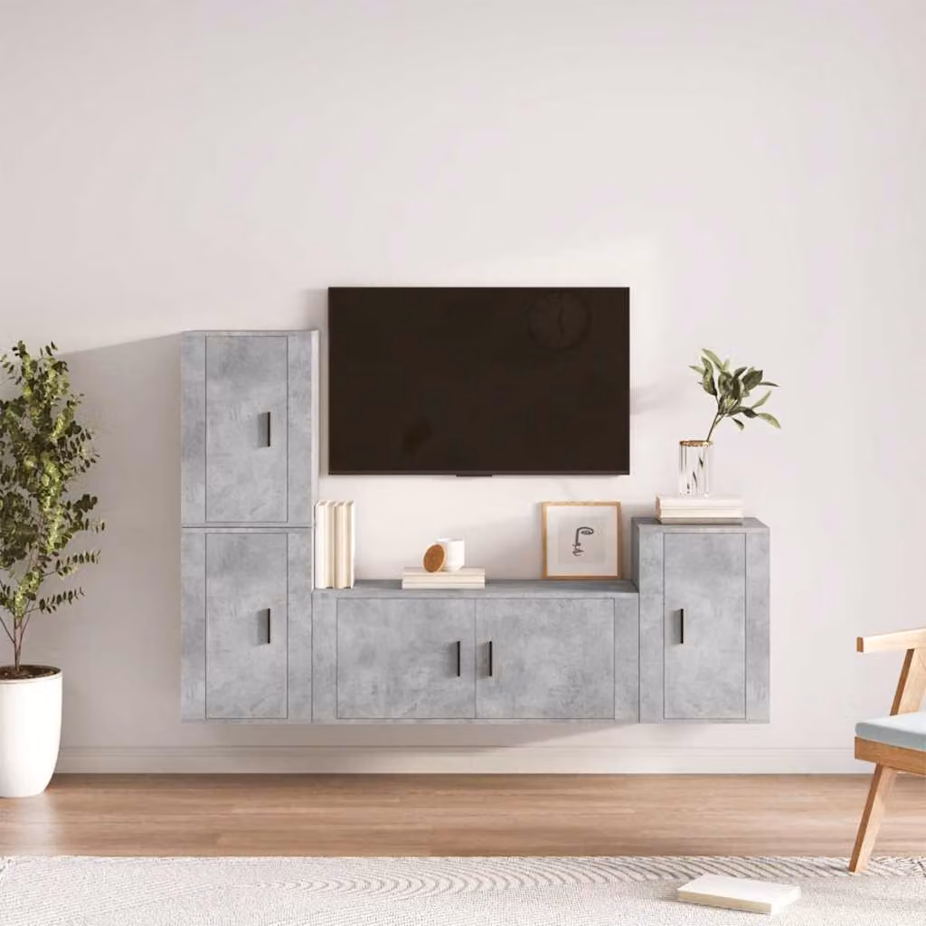 Set di mobili porta TV moderno vidaXL in legno multistrato, 4 pezzi, Grigio Cemento