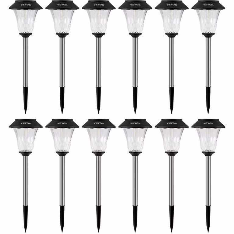 12 luci da giardino a energia solare. Autonomia massima fino a 16 ore. Luci da esterno per vialetti, bianco caldo. Batterie al litio da 500 mAh. Luci decorative a energia solare, impermeabili. Ideali per giardino, cortile, prato e terrazza.