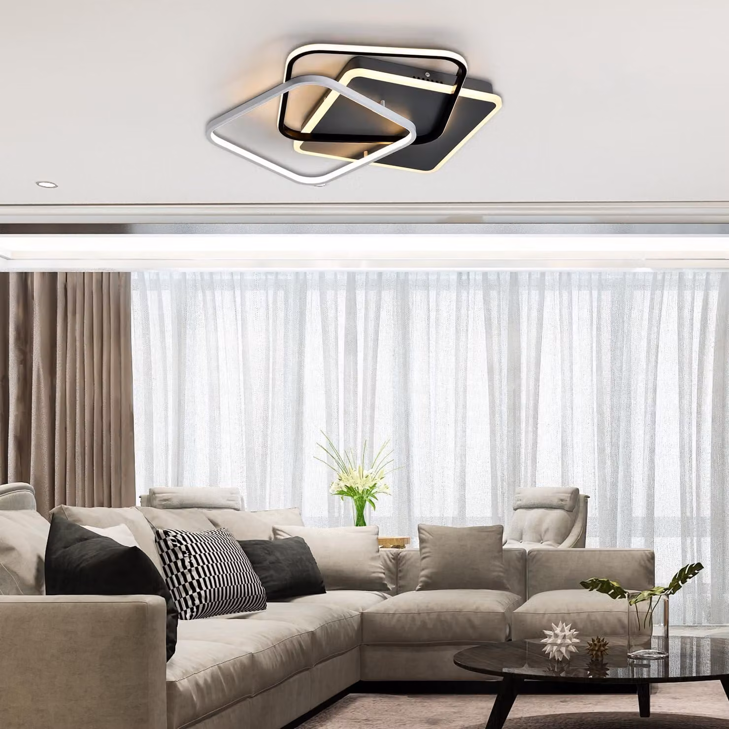 LQWELL Lampada da soffitto a LED, 31,5 W, 3000 K, lampada moderna per cucina e camera da letto in alluminio, ideale per soggiorno, camera da letto e ufficio, 560*545*80 mm