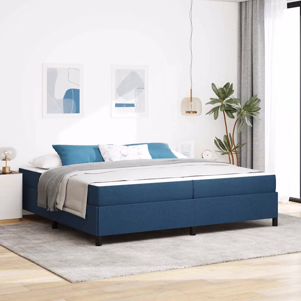 Letto a molle vidaXL Blu in tessuto con struttura in legno e metallo L/P/H: 200 x 200 x 280 cm – 1