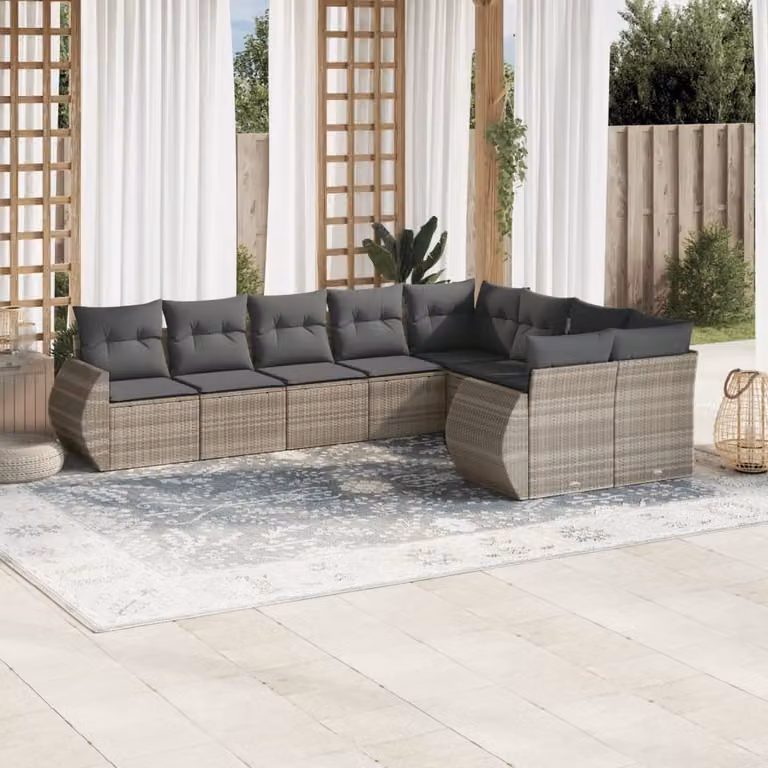 Maison Exclusive - Set Divano da Giardino 9pz con Cuscini Grigio Chiaro Polyrattan