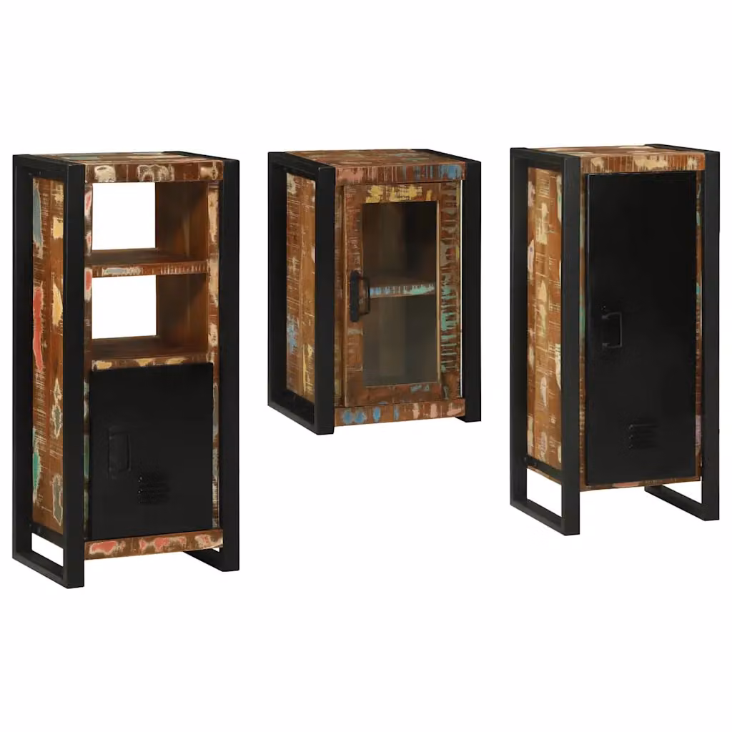 Set di mobili da bagno moderni vidaXL in legno e metallo, 3 pezzi, nero e marrone, H x L x P: 90 x 40 x 35 cm – 1
