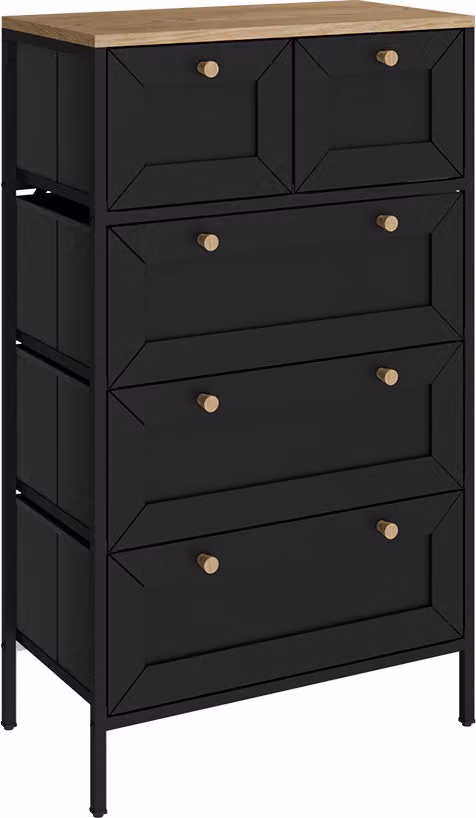 Cassettiera Vicco Belaro Nero 56 x 95 cm con 5 cassetti, Model 51894