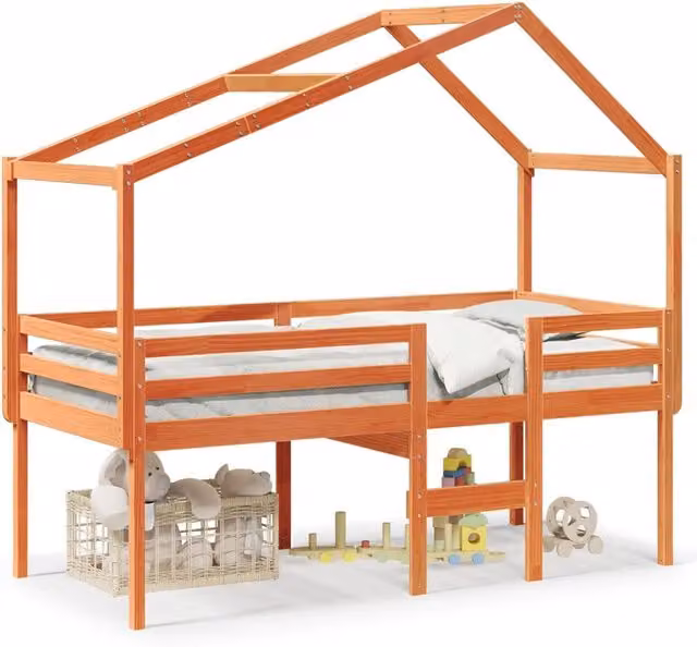 Letto singolo | Letto per adulti | Letto a Soppalco con Tetto Cera 80x200 cm in Legno di Pino