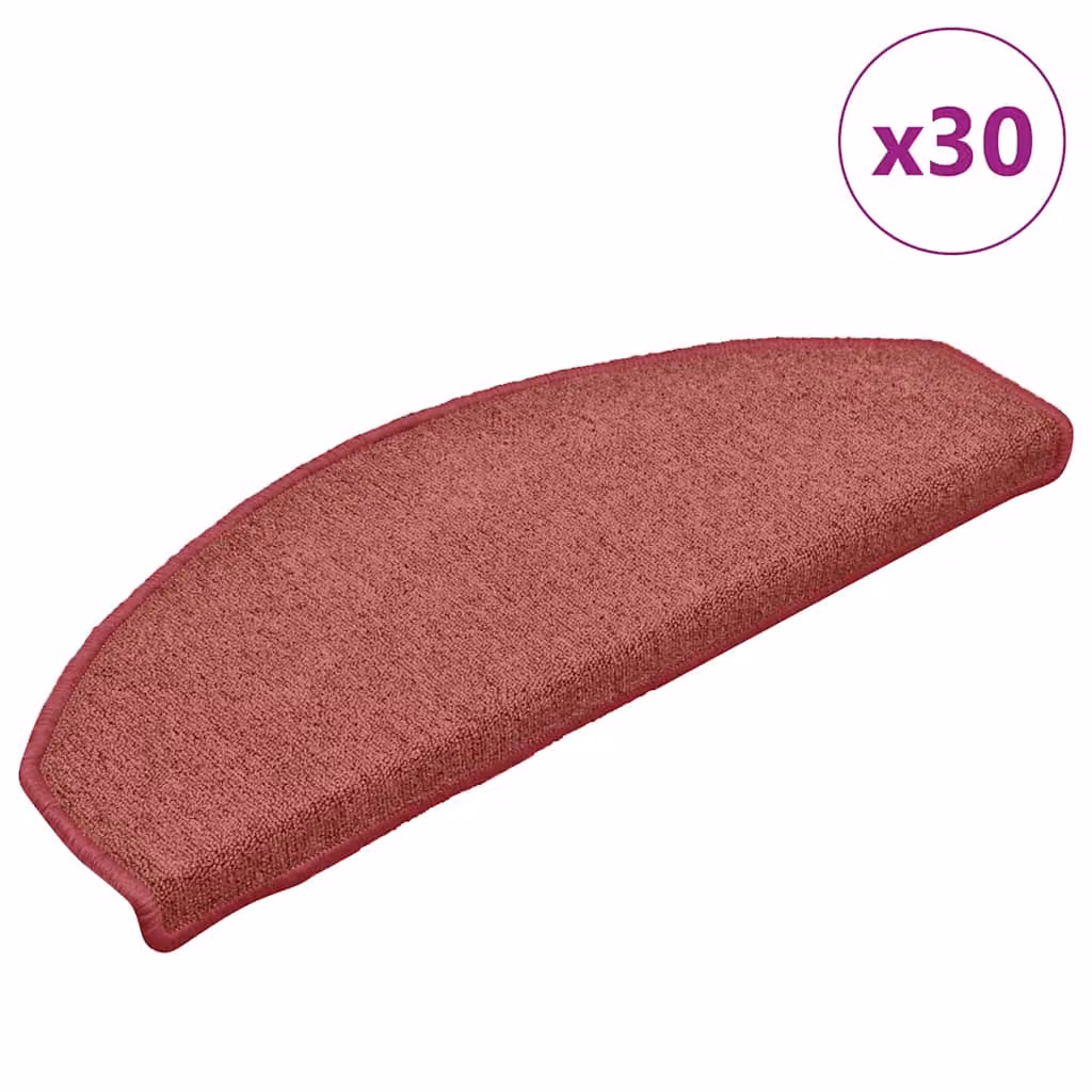 vidaXL Set di 30 Tappetini per Scale Semicircolari Grandi, Colore Rosso, Autoadesivi e Antiscivolo, L 65 x P 24 x H 4 cm