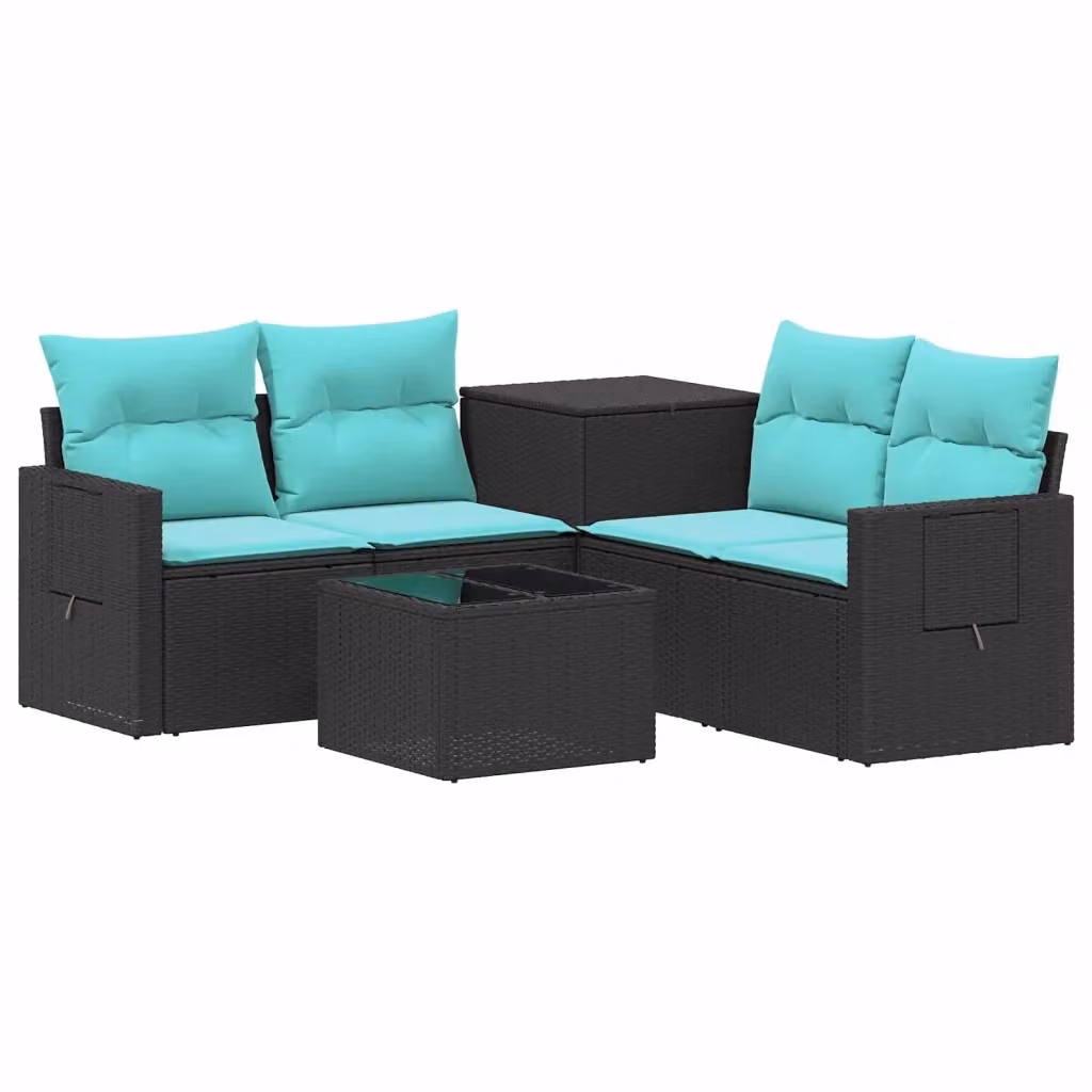 Set di divani da giardino moderno vidaXL in 6 pezzi con rattan sintetico e acciaio, Nero e Blu – 2