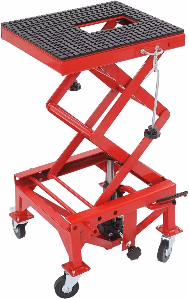 Sollevatore per moto, design idraulico, capacità di carico 200 kg, rosso