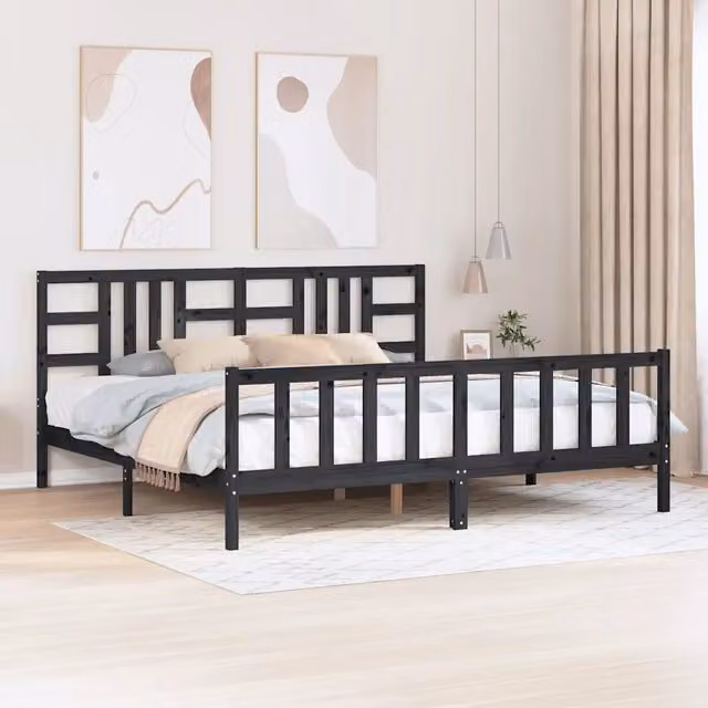 Letto con testiera vidaXL in legno massello di pino nero stile rustico 200x200 cm