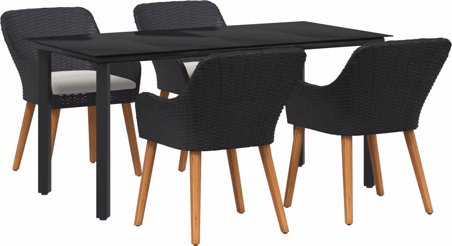 Set da Pranzo per Giardino con cuscino 5 pcs Nero polyrattan