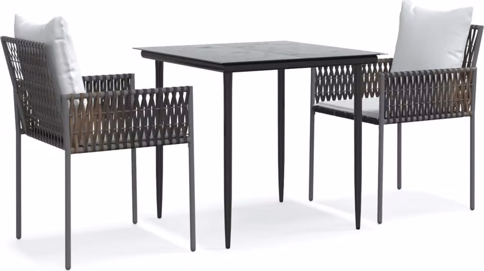 Set Pranzo da Giardino 3pz con Cuscini in Polyrattan e Acciaio
