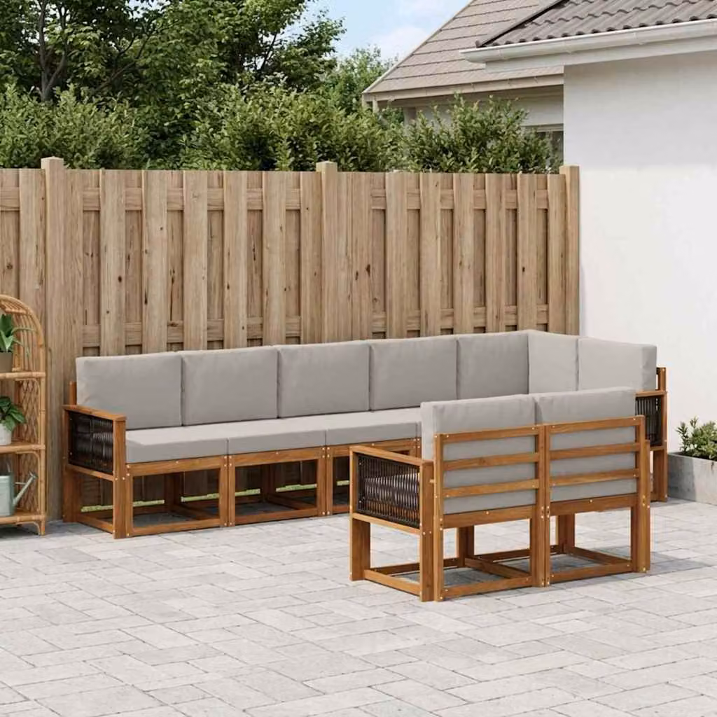 Set di divani da esterno vidaXL 8 pz in legno di acacia con cuscini, design moderno a L, colori beige, grigio e marrone