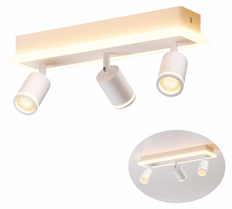 LVWIT Plafoniera a soffitto bianca, 3 luci, orientabile a 350°, con tecnologia LED, colore bianco, attacco GU10. Plafoniera moderna, faretto a soffitto, ideale per cucina, corridoio, soggiorno (senza lampadine)