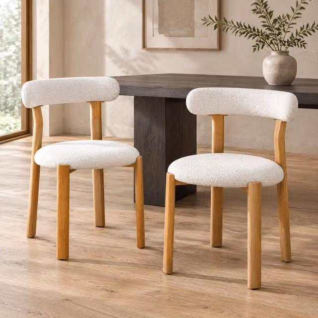 Sedia da pranzo MIVRAY con schienale curvo e seduta imbottita in tessuto bianco, Altezza: 79 cm – 1