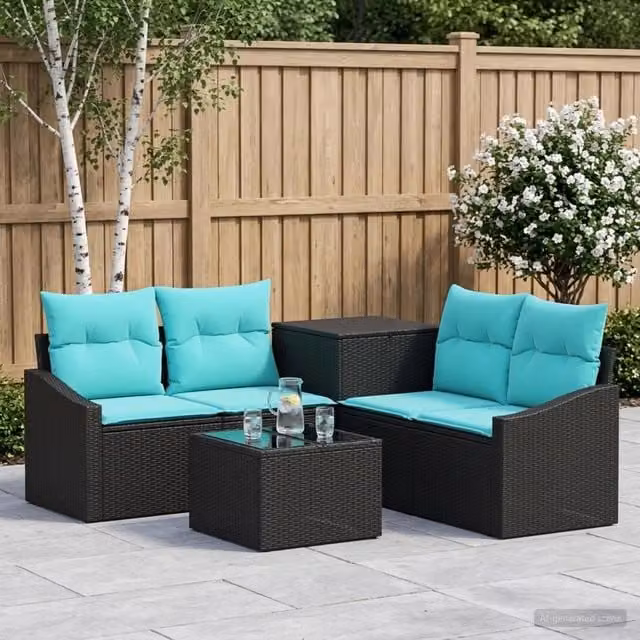 Set di divani 6 pz Nero e Blu 55 x 55 x 37 cm 3447282