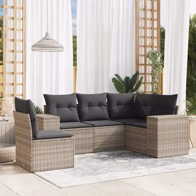 Set Divano da Giardino 5pz con Cuscini Grigio Chiaro Polyrattan 3254909