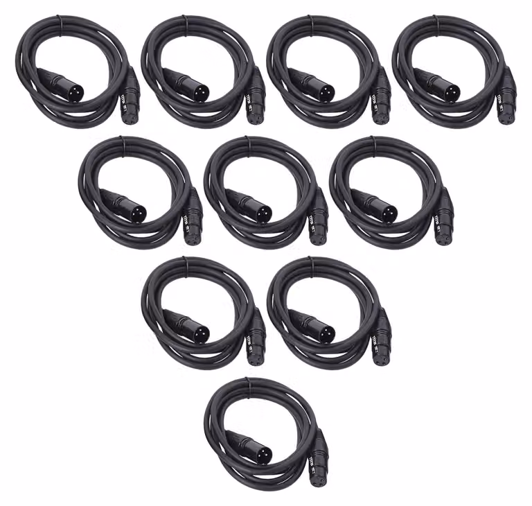 Cavi DMX, confezione da 10, connettore maschio a femmina a 3 pin, colore nero, senza connettore
