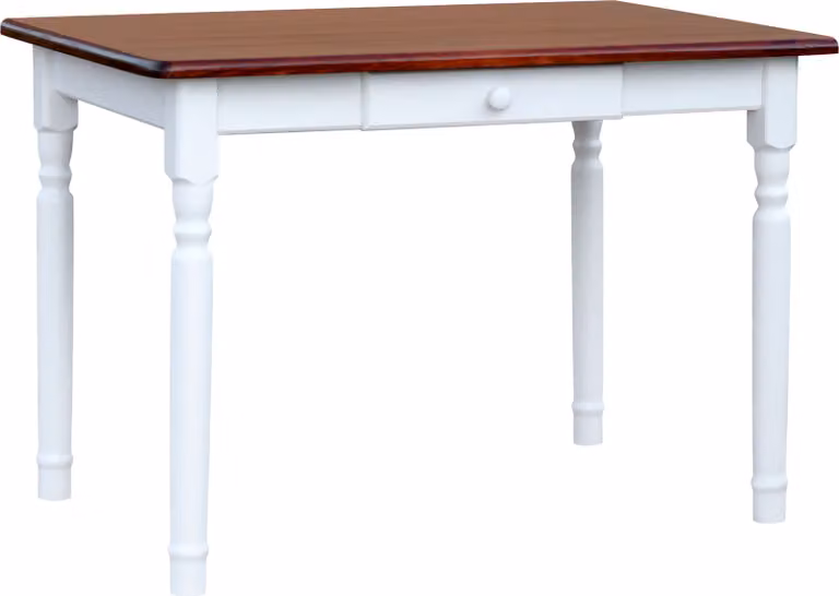 Tavolo bianco II con cassetto in legno di pino massiccio con piano in colore Calvados 100 x 60 cm