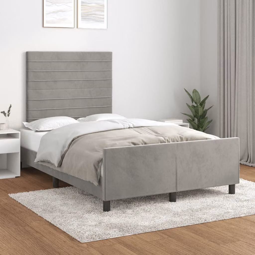 vidaXL Giroletto senza Materasso in Velluto Grigio L/P/H: 120 x 200 x 123 cm – 1